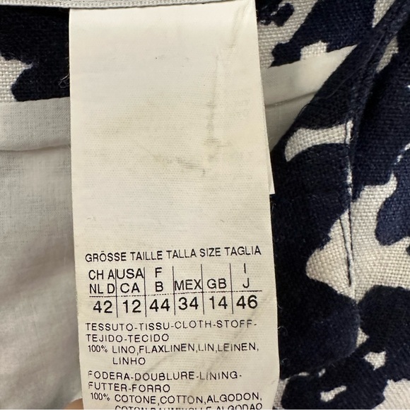 MaxMara Floral Print Dress-Size 12 Blue White Shirt Linen Lined Authentic - Picture 4 of 9